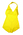 Synthetic yellow halter neck low back, moulded cup bust two metal rings joining shoulder straps, front lined.