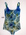 blue and green print with padded bra and shirring on both sides