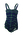 Blue and green tartan cotton one piece with fine white spots shirring entire back two elastic lines down front elastic leg short front panel buttoned shoulder straps machine sewn size 36. Very stylish example.