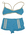 Lycra bikini in turquoise and white. White vertical double stripe on blue shorts. White piping as strap around blue top. Pants look like running shorts, these have the getting fit look, as opposed to looking good at the beach.