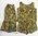 3 piece set of top, shorts and wraparound skirt in olive, brown and beige leaf patterned cotton with reversible in olive cotton