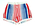 Cotton trunks blue red and white vertical striped canvas laced front elasticised back join pocket RHS makers emblem lower LHS white waist and leg bands,coin pocket.