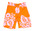 Cotton hot pink orange flowers velcro zip front concealed RHF pocket w/band with four silver stud closure darted back with pocket RHB logo at RHB 'S28' lined with white cotton long legged machine made, "Bermuda Shorts"