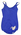 Royal blue female one piece with white fringe trim