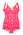 Red/cream printed lycra swimsuit with gathered bustline, modesty skirt abd low back. Bra cups inserted abd front lined.