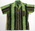 Male shirt green brown and blue stripe and leaf pattern in cotton pocket LHS chest revere collar and buttoned front short sleeves S18