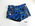 Boys Trunks blue Pacific abstract design on front and black stretch back with white cording down side seams fully separate lining in white nylon elastic waistband at back and cord at side coin pocket RH front machine made S34