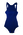 Blue corded bri-nylon cutaway armholes banded high neck backless full bra insert S38; Fastens with a hook at back neck