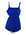 Nylon electric blue streamline fit button straps machine sewn plastic mesh bra cups.